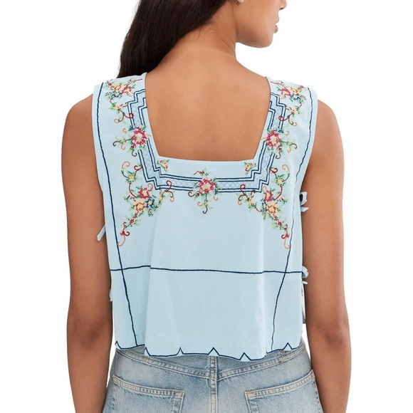 NWT Free People Garden Wall Embroidered Crop Cotton Top, Size XS - Picture 8 of 9